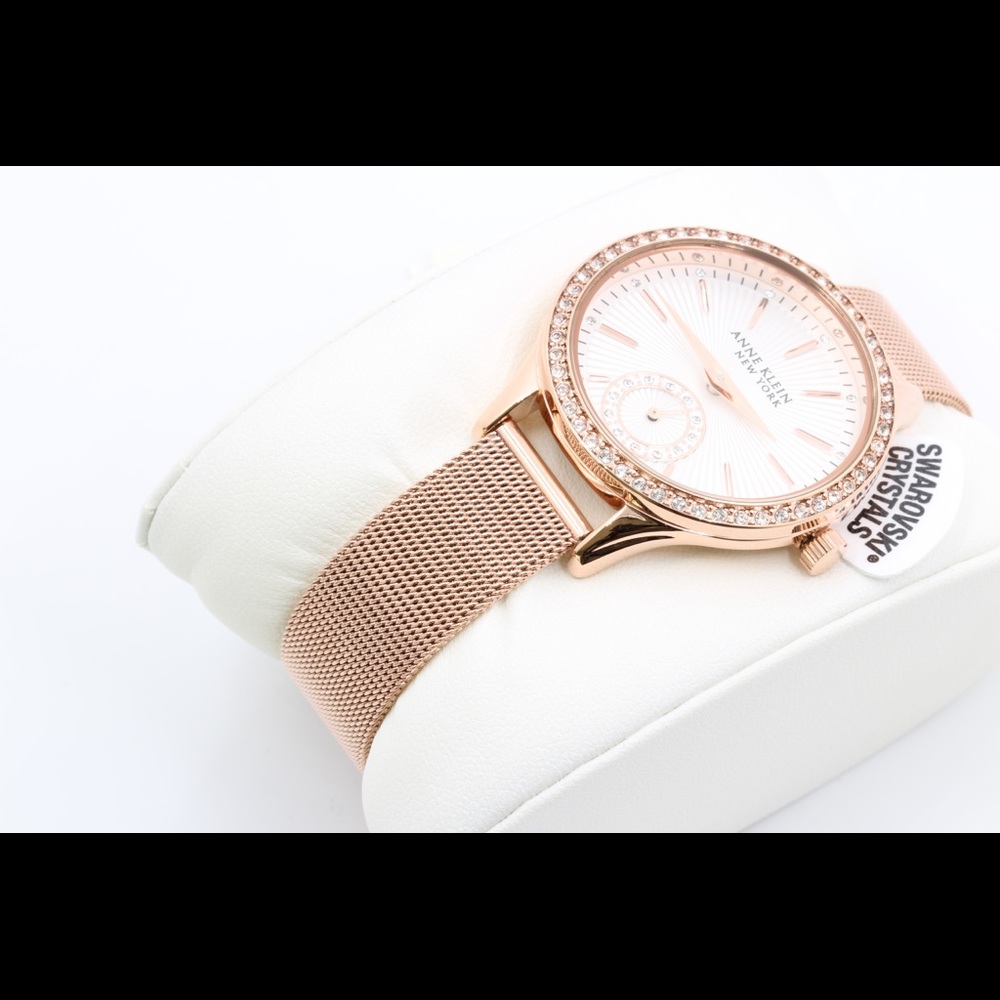 Anne Klein Womens Rose Gold Mesh Watch Crystal New - Picture 8 of 8